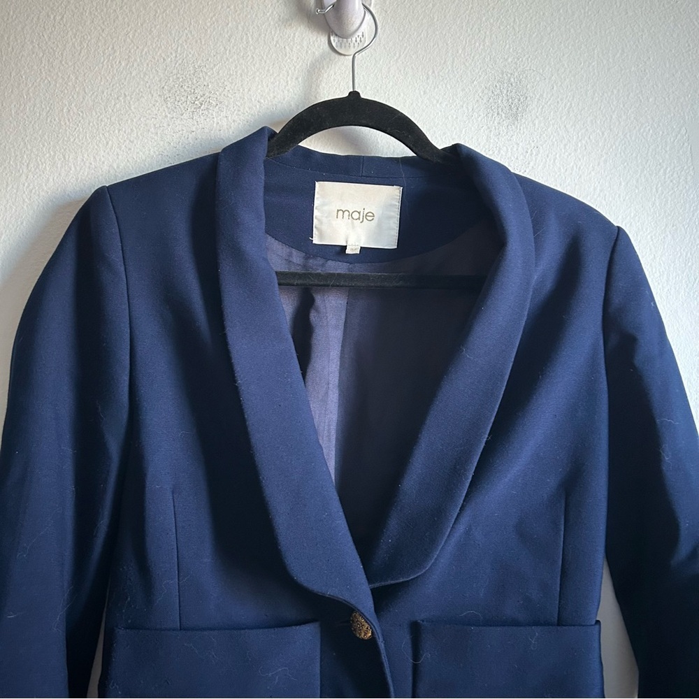 Maje Sz S (36) Navy Tailored Gold Button Elegant Blazer - Picture 6 of 15